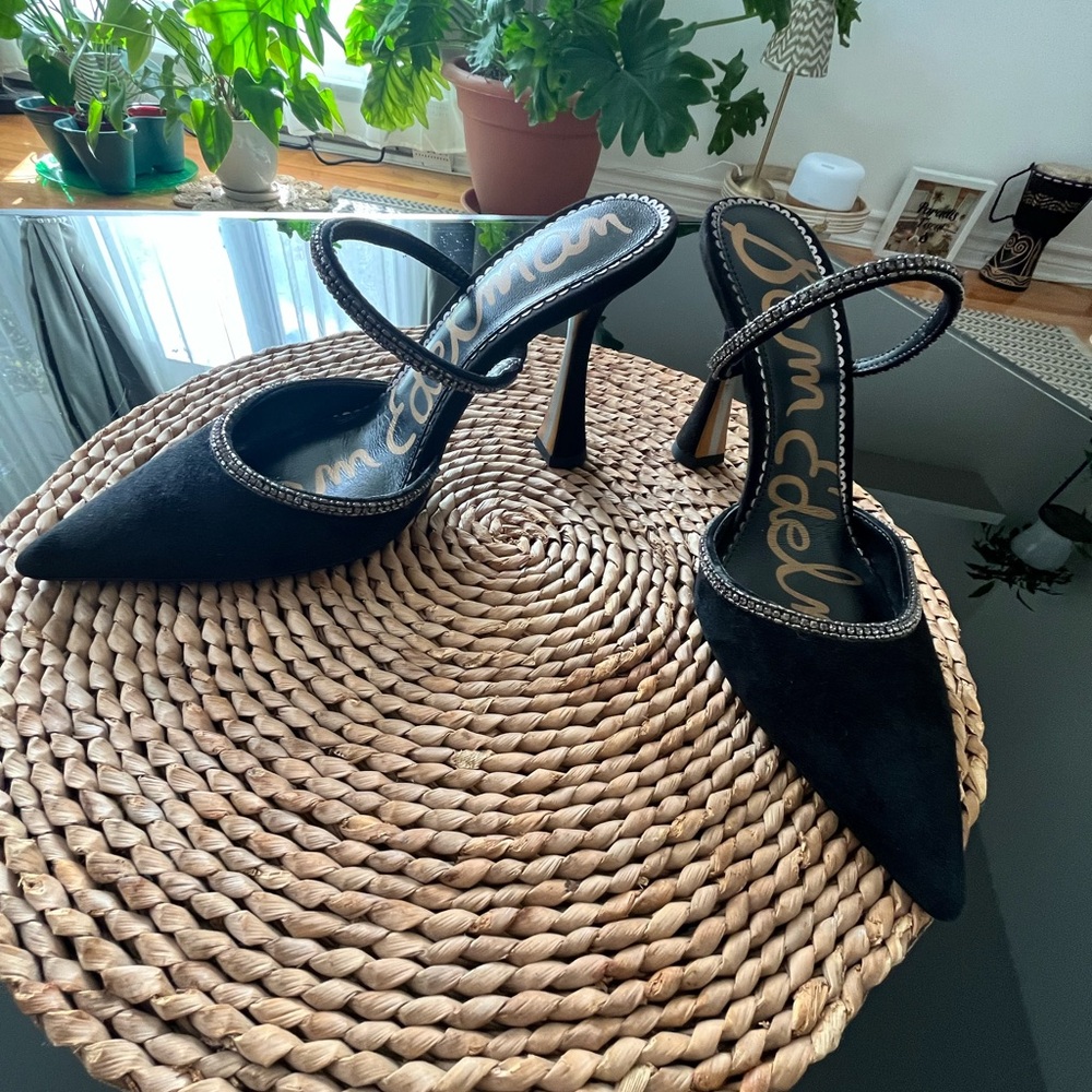 Sam Edelman Black Heels with Rhinestone Straps